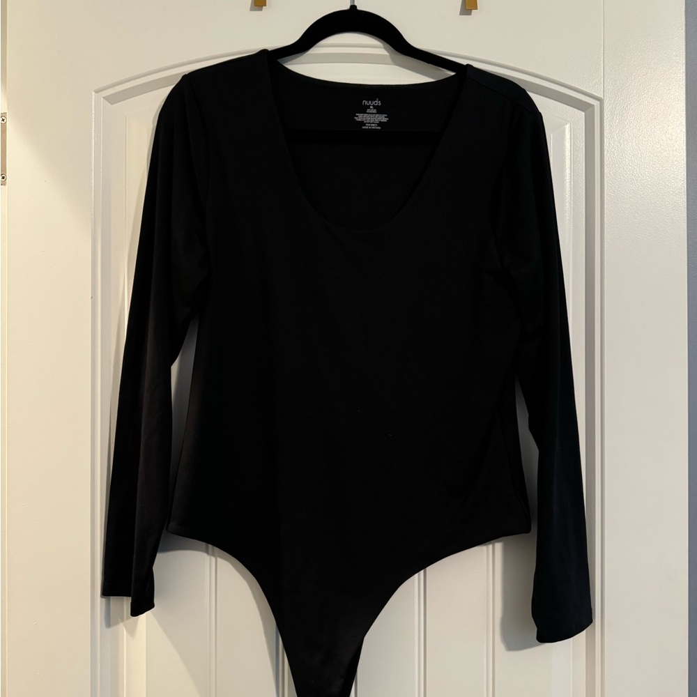 Nuuds original long sleeve scoop neck bodysuit XL black